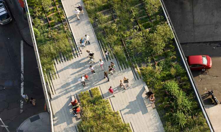 view of the High Line park from above